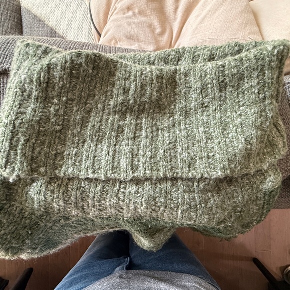 Kensie Boho Green Oversized Fringe Sweater Cozy Relaxed Striped Cabincore - Picture 6 of 9